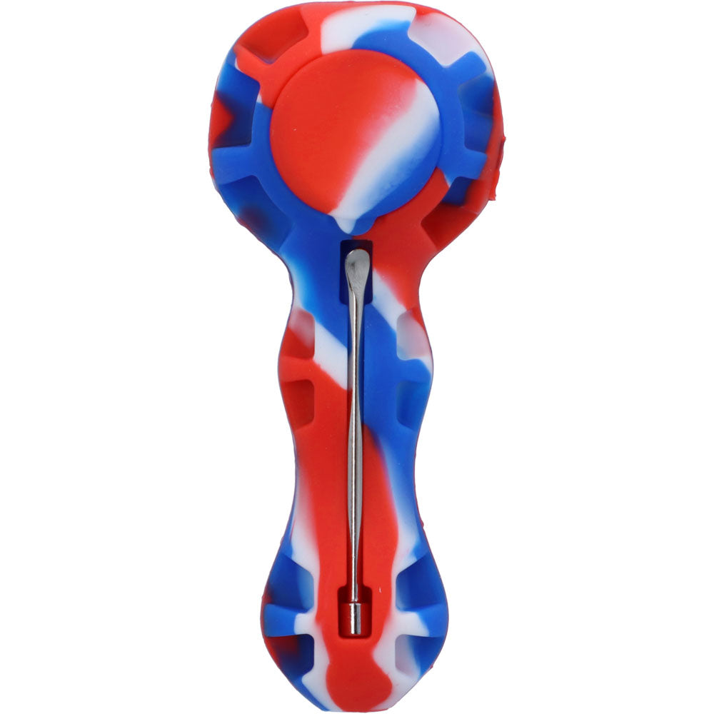Silicone 2 in 1 Pipe with Metal Dab Tool | Random Color | Blue/Red/White | bottom view