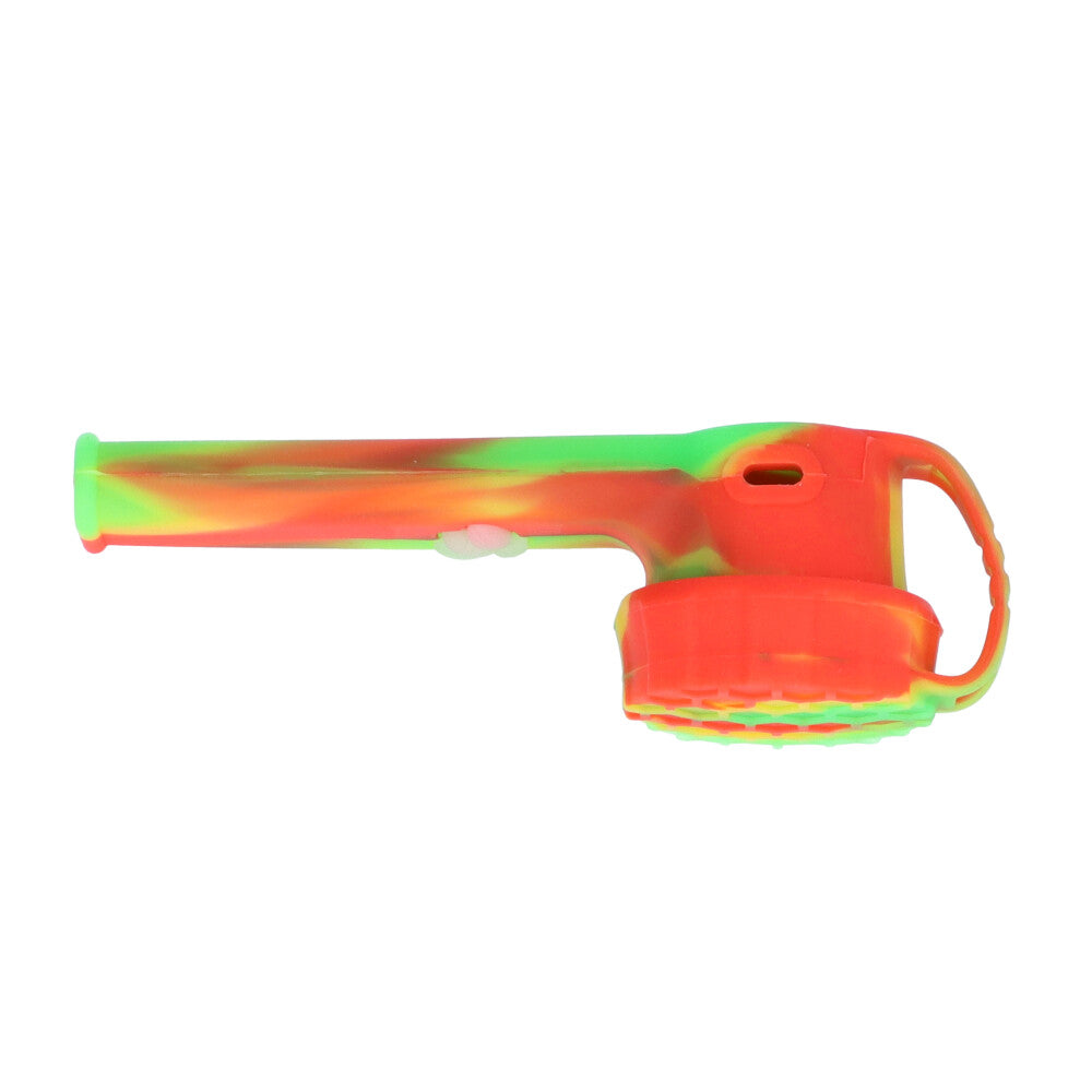Silicone Spoon Pipe with Glass Bowl and Silicone Lid | Orange/Yellow/Green - Side View 