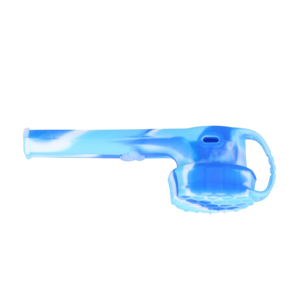 Silicone Spoon Pipe with Glass Bowl and Silicone Lid | Blue/White - Side View 