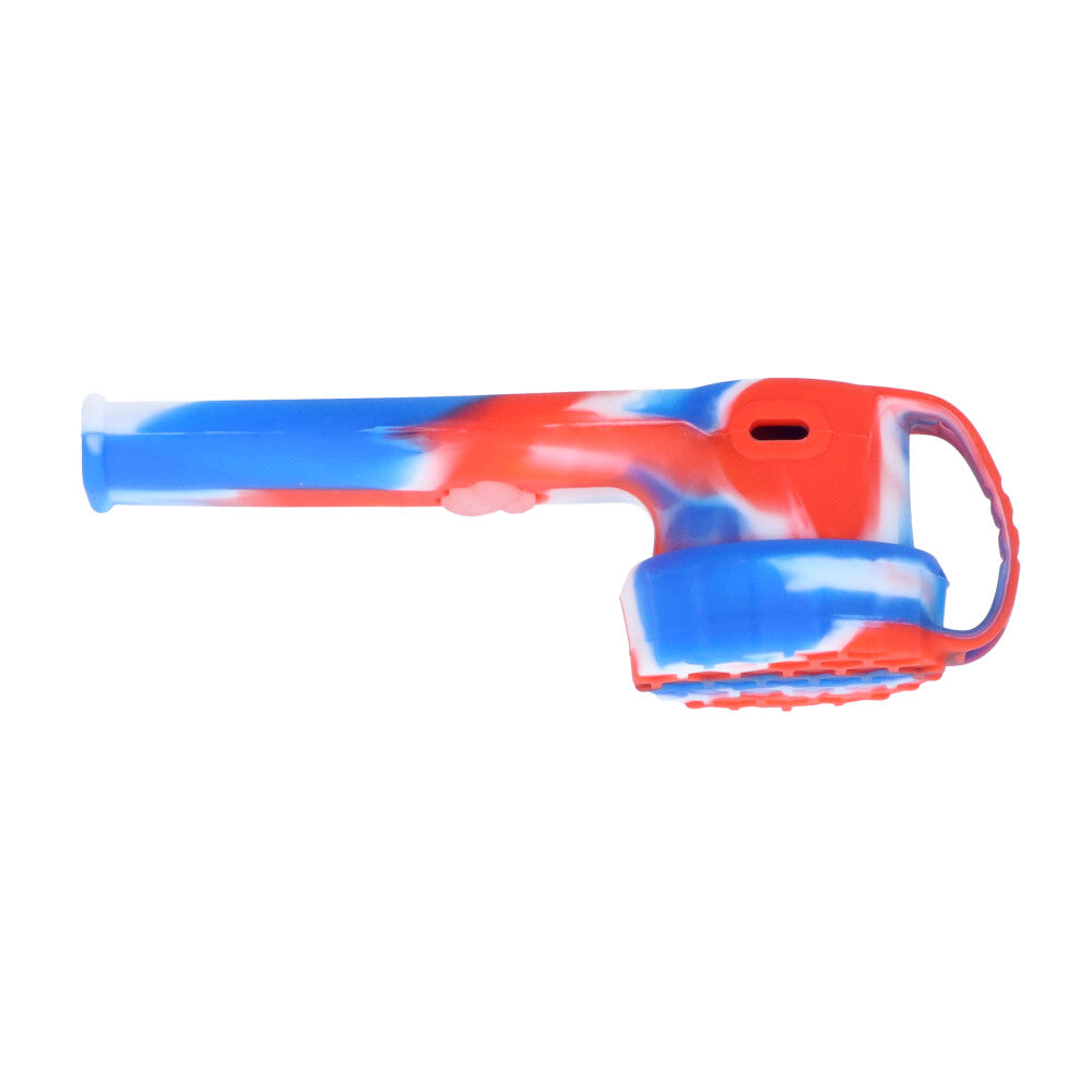 Silicone Spoon Pipe with Glass Bowl and Silicone Lid | Red/White/Blue - Side View 