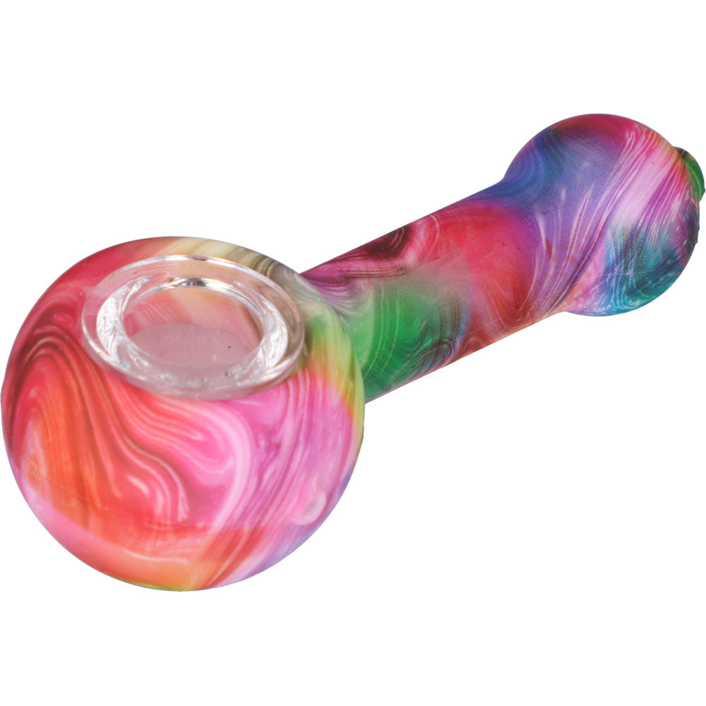 Silicone Spoon Pipe with Glass Bowl | Random Multi-Color | 4.5 Inch | Swirl | side view 1