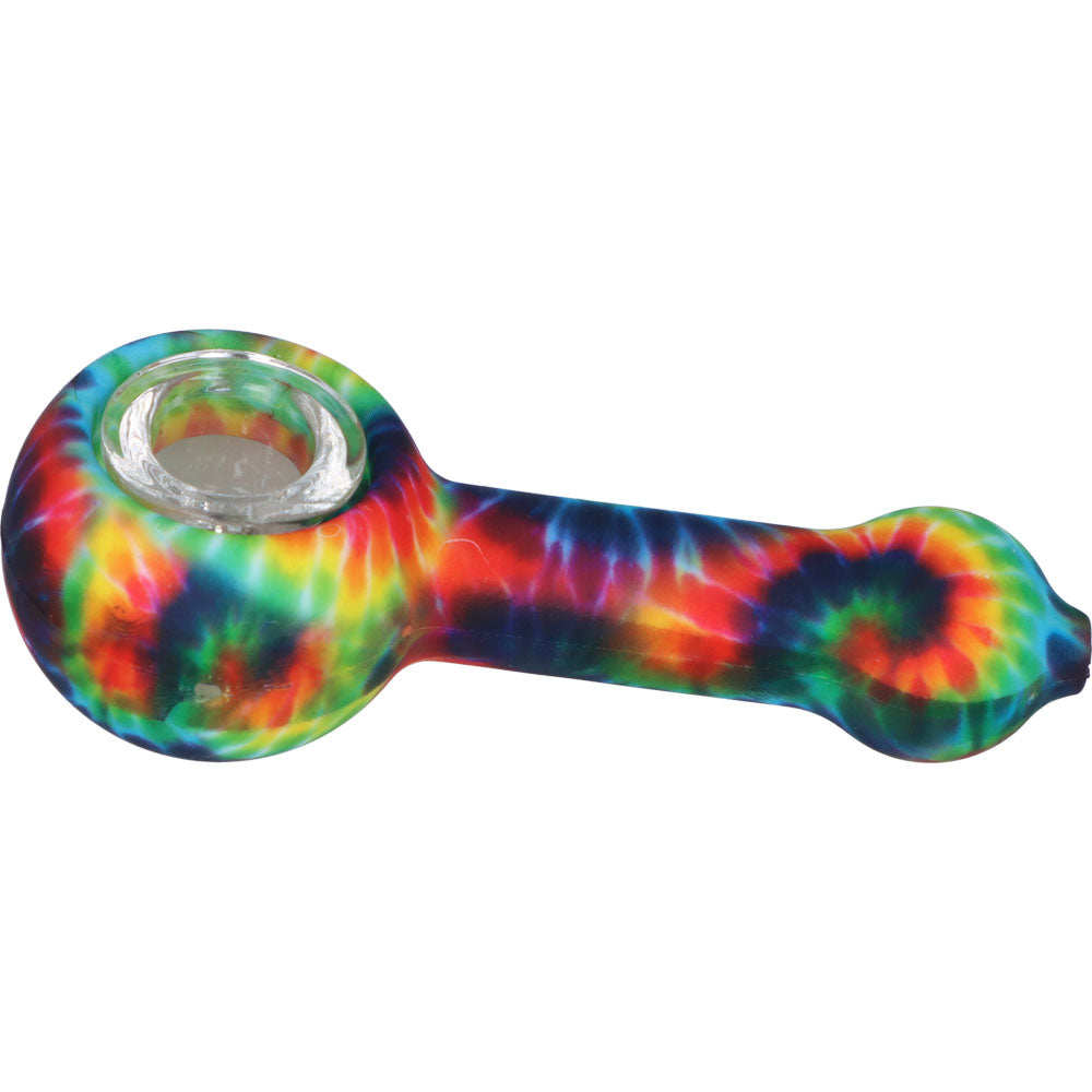 Silicone Spoon Pipe with Glass Bowl | Random Multi-Color | 4.5 Inch | Tie Dye | side view 2