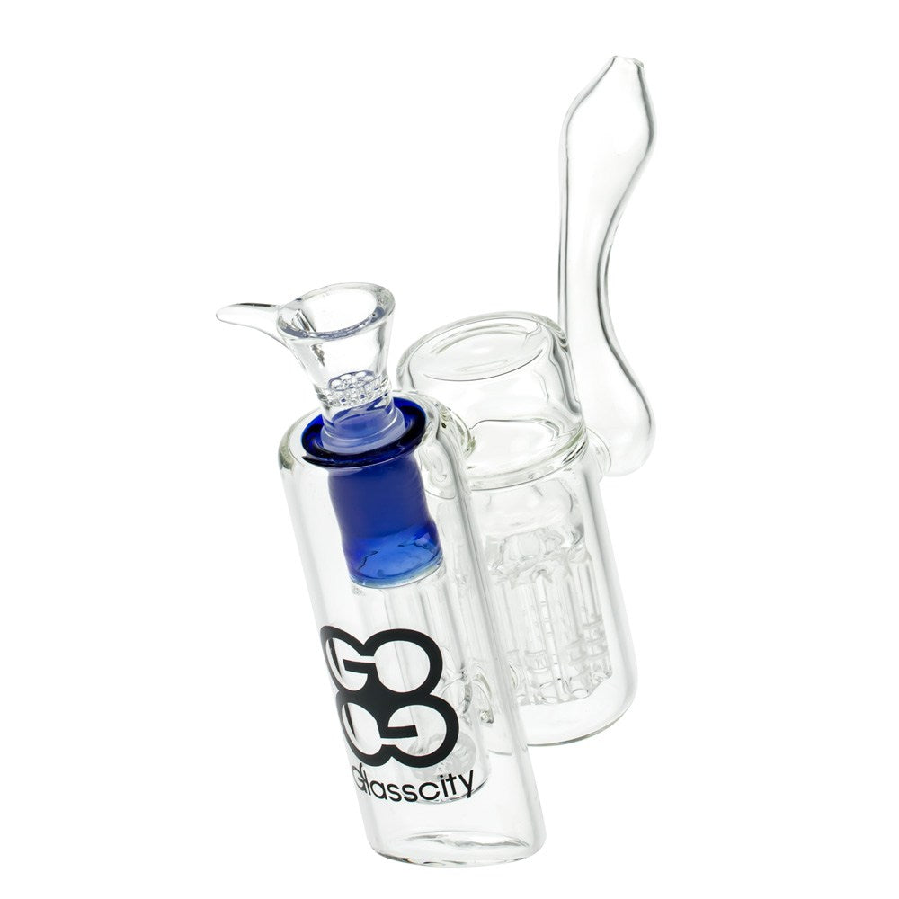 Glasscity Double Chamber Bubbler with Showerhead Tree Perc | Blue - Side View 2