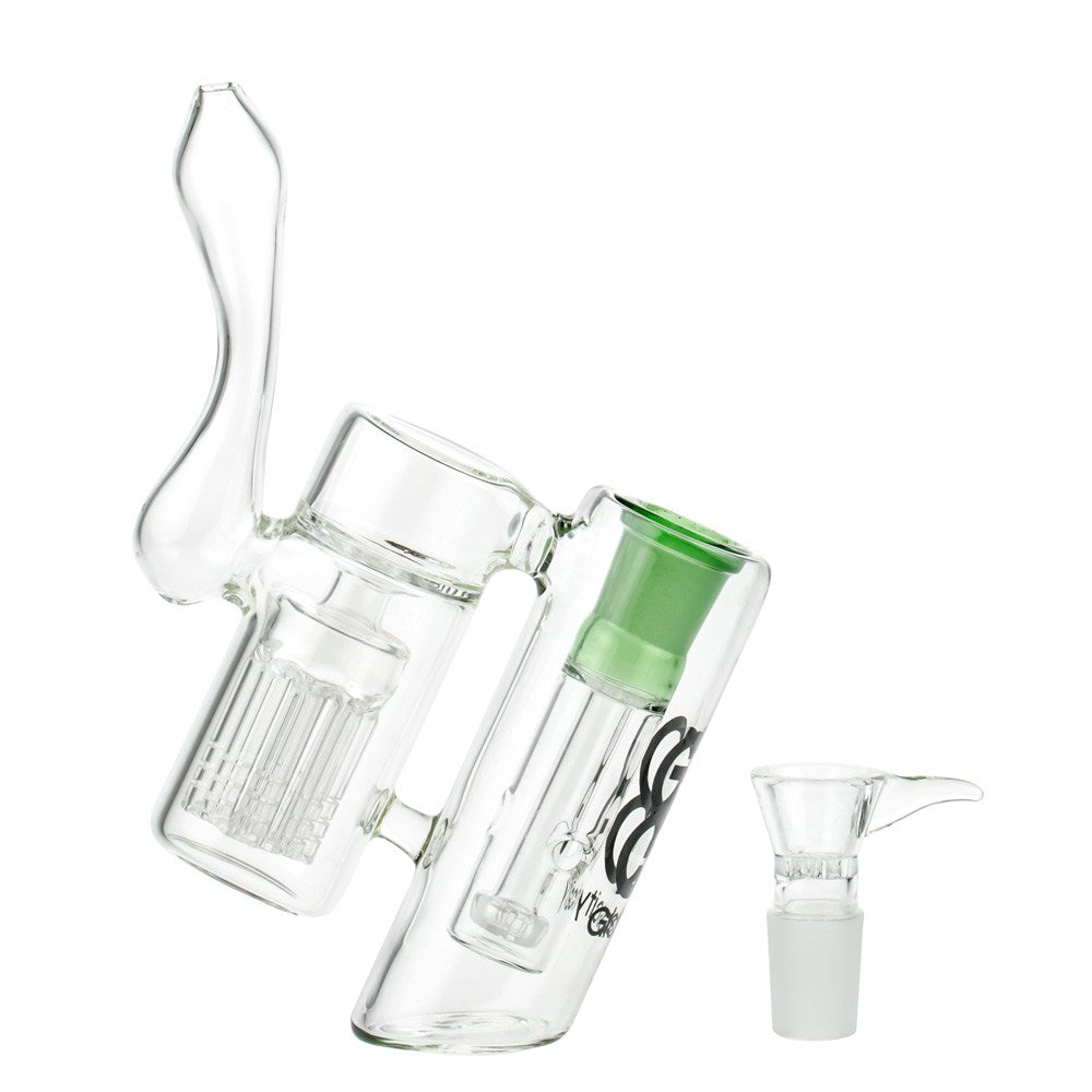 Glasscity Double Chamber Bubbler with Showerhead Tree Perc | Green - Herb Bow Included 