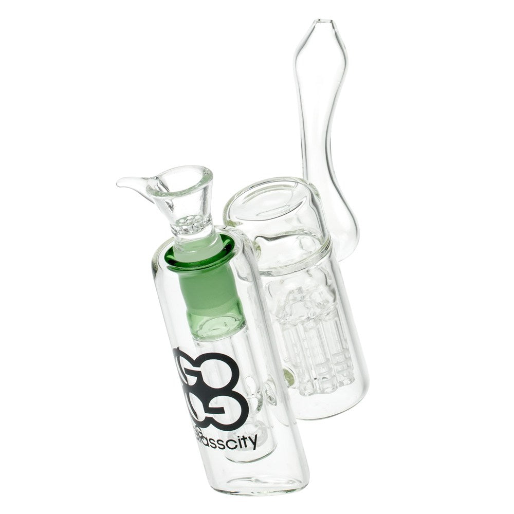Glasscity Double Chamber Bubbler with Showerhead Tree Perc | Green - Side View 2