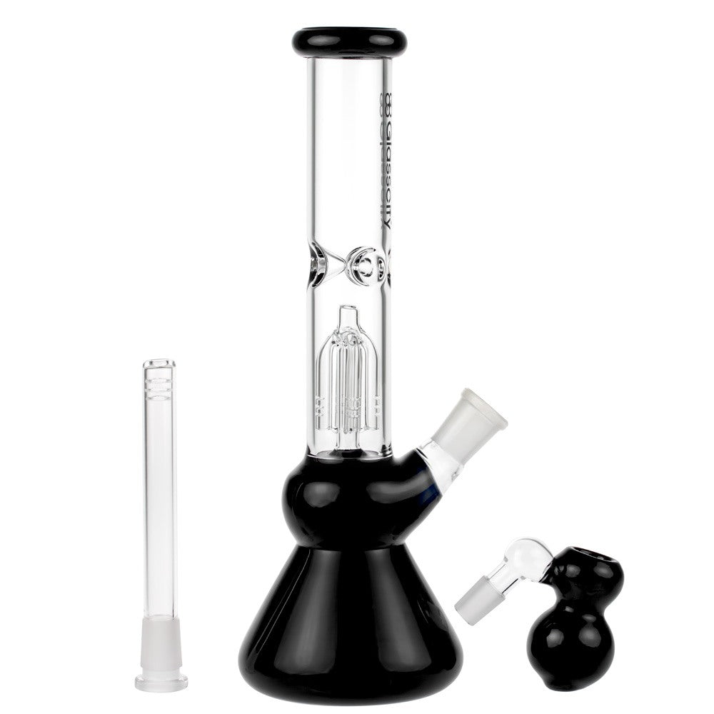 Glasscity 4-arm Perc Beaker Ice Bong with Ash Catcher | Black - Downstem and Ashcatcher Bowl Included 