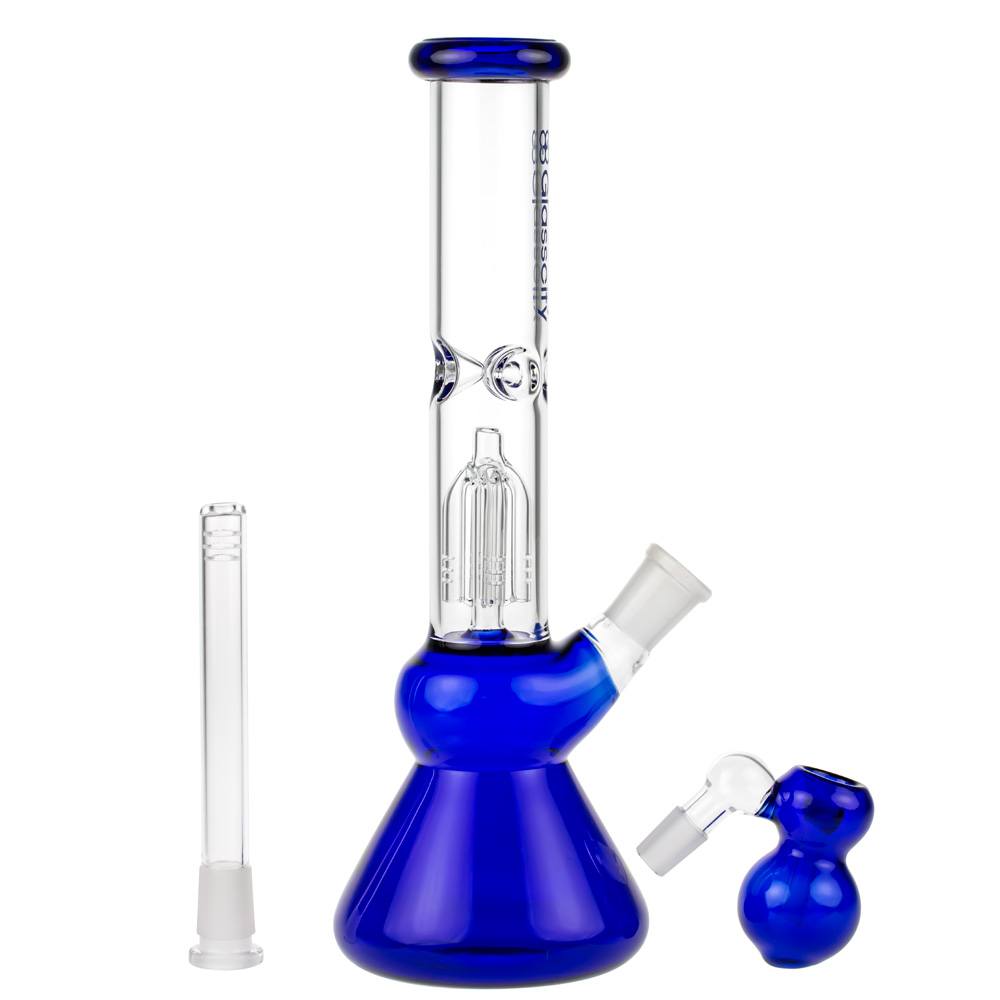 Glasscity 4-arm Perc Beaker Ice Bong with Ash Catcher | Blue - Downstem and Ashcatcher Bowl Included 
