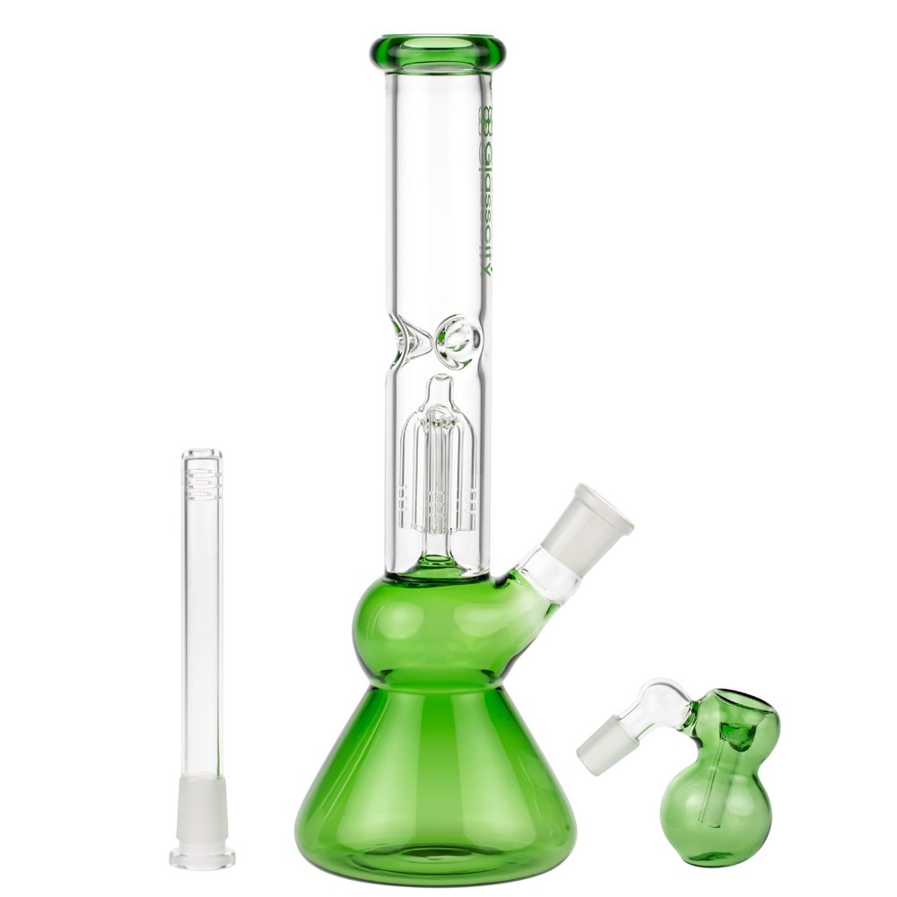 Glasscity 4-arm Perc Beaker Ice Bong with Ash Catcher | Green - Downstem and Ashcatcher Bowl Included 