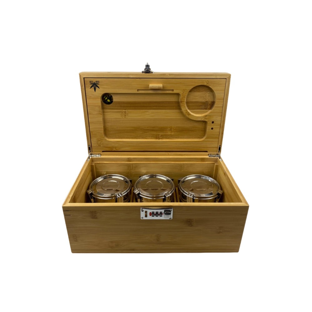 Bzz Box XL Bamboo Bzz Box with Bzz Canisters | open