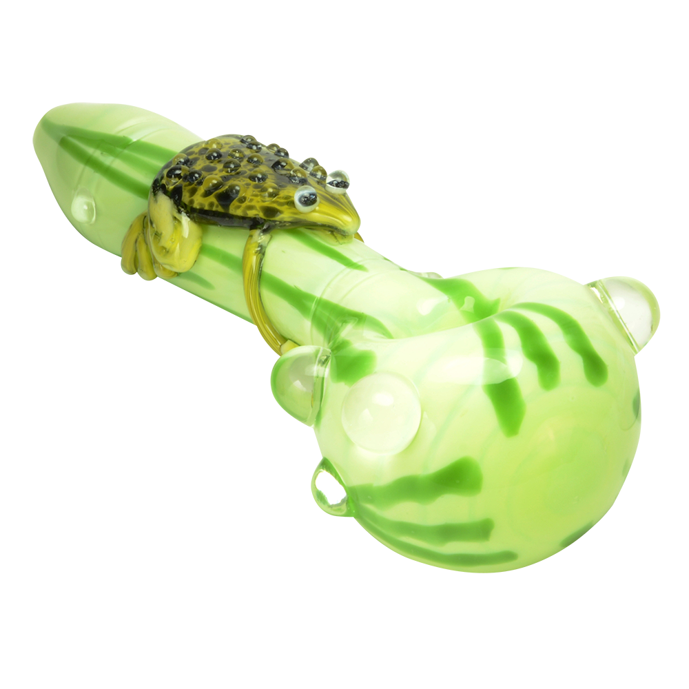 4 Inch Frog Glow In The Dark Glass Spoon Hand Pipe w/ Carb Hole