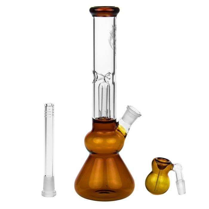 Black Leaf Glass Beaker Base Ice Bong with Precooler - Amber - Herb bowl and diffuser included