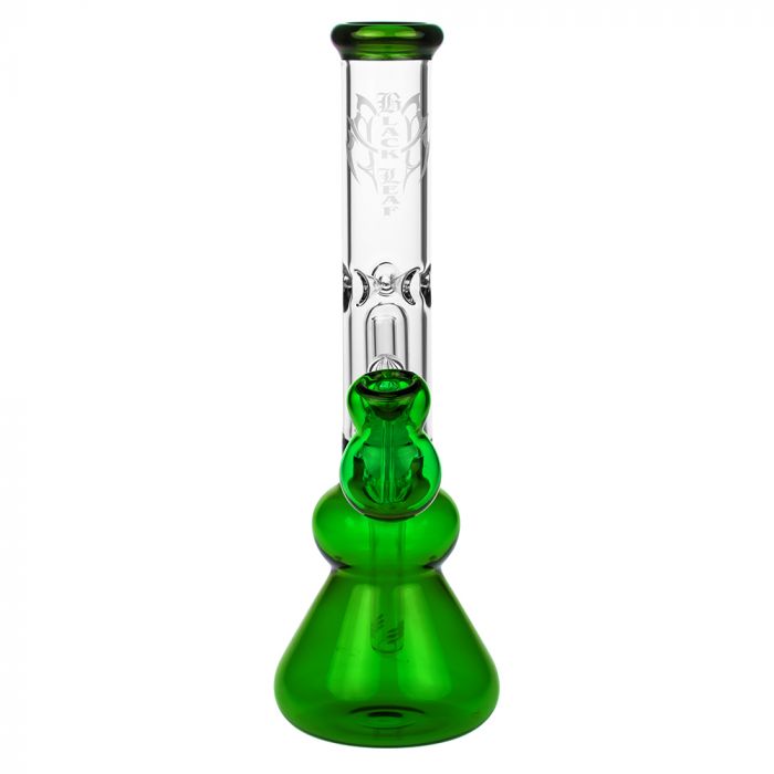 Black Leaf Glass Beaker Base Ice Bong with Precooler - Green - Front view 