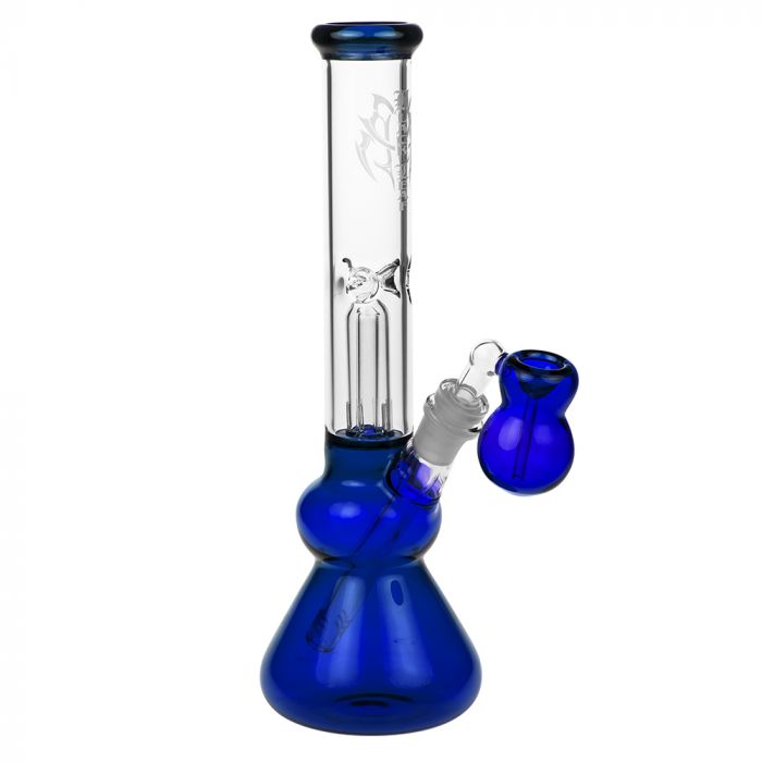 Black Leaf Glass Beaker Base Ice Bong with Precooler - Blue - Side view 1