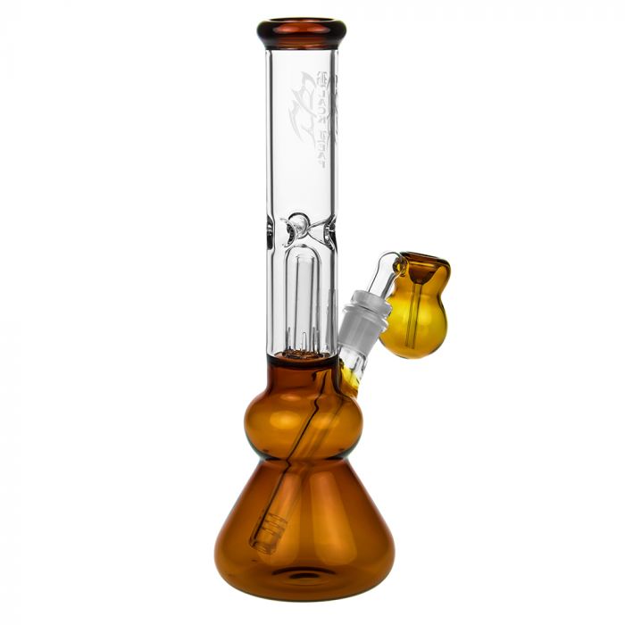 Black Leaf Glass Beaker Base Ice Bong with Precooler - Amber - Side view 4