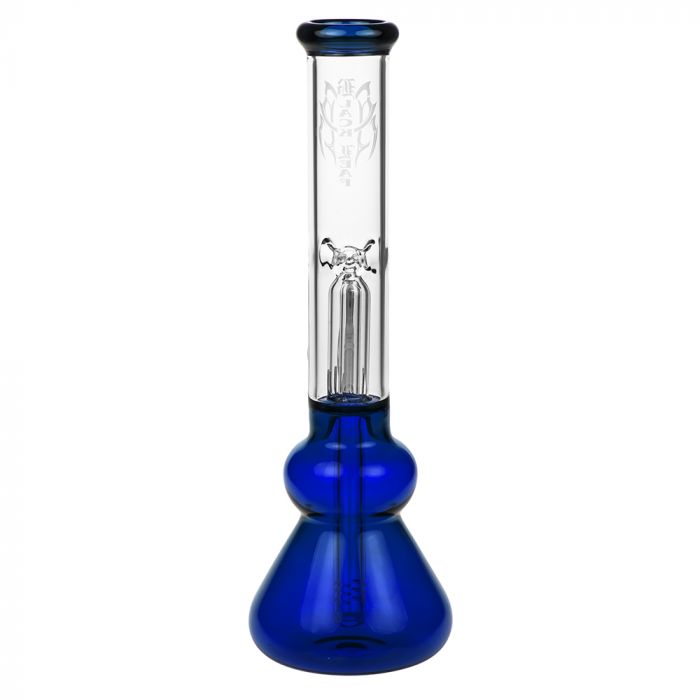 Black Leaf Glass Beaker Base Ice Bong with Precooler - Blue - Back view 