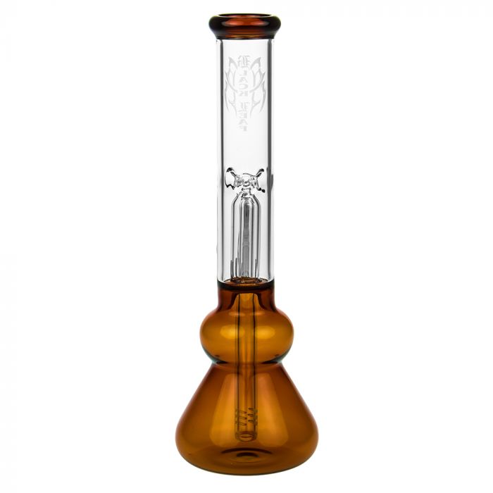 Black Leaf Glass Beaker Base Ice Bong with Precooler - Amber - Back view 
