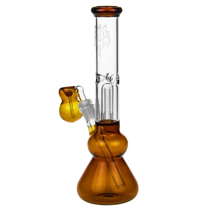Black Leaf Glass Beaker Base Ice Bong with Precooler - Amber - Side view 3