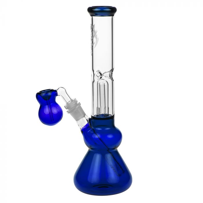 Black Leaf Glass Beaker Base Ice Bong with Precooler - Blue - Side view 2