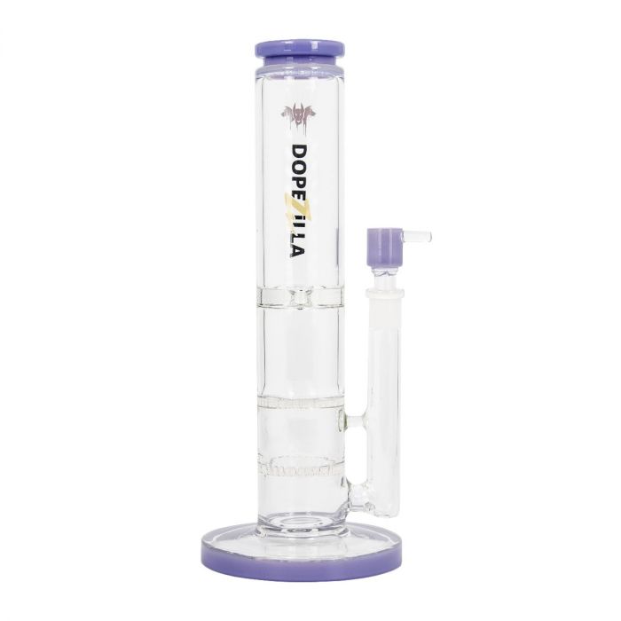 Dopezilla Cerberus Straight Double HoneyComb Ice Bong | 12 Inch | Milky Purple