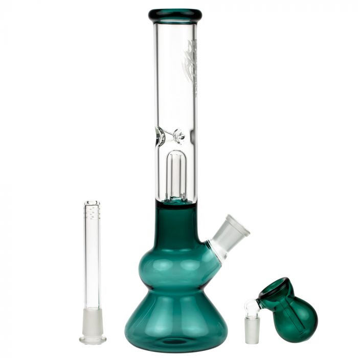 Black Leaf Glass Beaker Base Ice Bong with Precooler - Emerald Green - Herb bowl and diffuser included