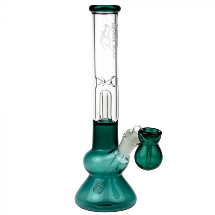 Black Leaf Glass Beaker Base Ice Bong with Precooler - Emerald Green - Side View 1