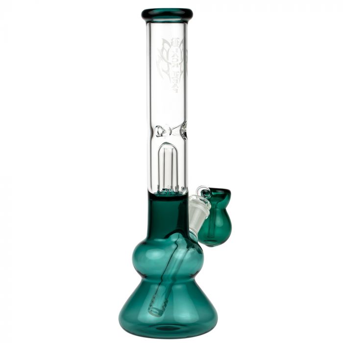 Black Leaf Glass Beaker Base Ice Bong with Precooler - Emerald Green - Side View 5
