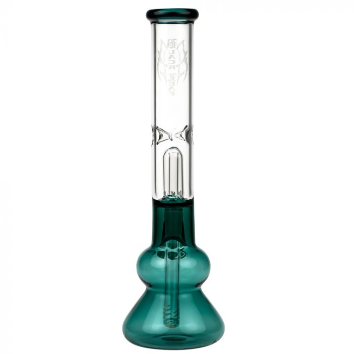 Black Leaf Glass Beaker Base Ice Bong with Precooler - Emerald Green - Back View 