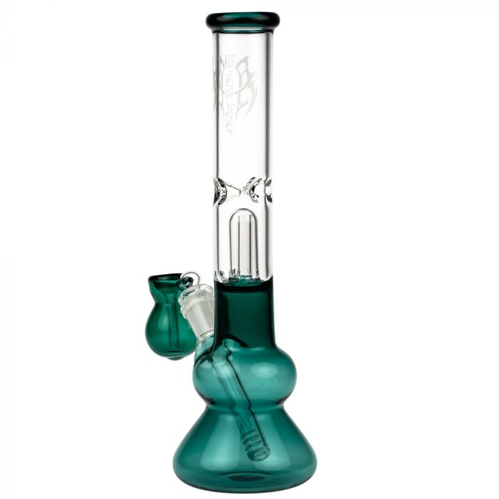 Black Leaf Glass Beaker Base Ice Bong with Precooler - Emerald Green - Side View 4