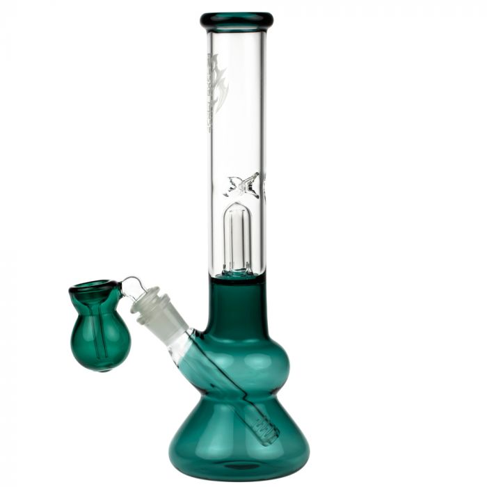 Black Leaf Glass Beaker Base Ice Bong with Precooler - Emerald Green - Side View 3