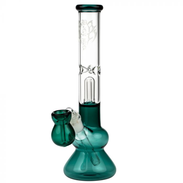 Black Leaf Glass Beaker Base Ice Bong with Precooler - Emerald Green - Side View 2