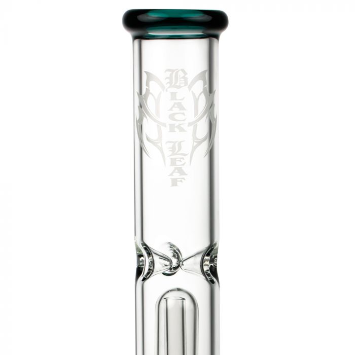 Black Leaf Glass Beaker Base Ice Bong with Precooler - Emerald Green - Logo