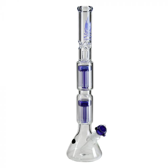 Black Leaf Flaming Skull Double Tree Perc Beaker Base Ice Bong | 7mm| Blue main product photo