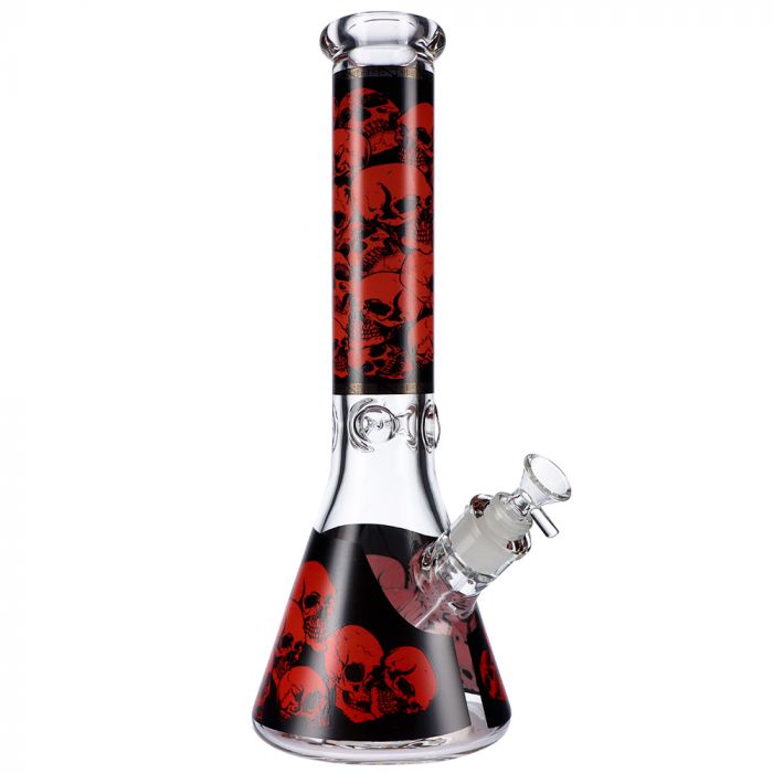 Glass Beaker Ice Bong with Skull Print main product photo