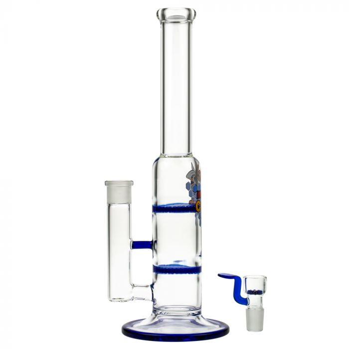 Black Leaf Glass Bong with Double HoneyComb Disc Perc | 32cm - Bowl Included