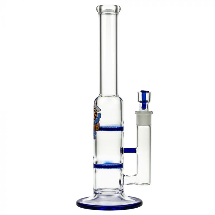 Black Leaf Glass Bong with Double HoneyComb Disc Perc | 32cm - Side View 6