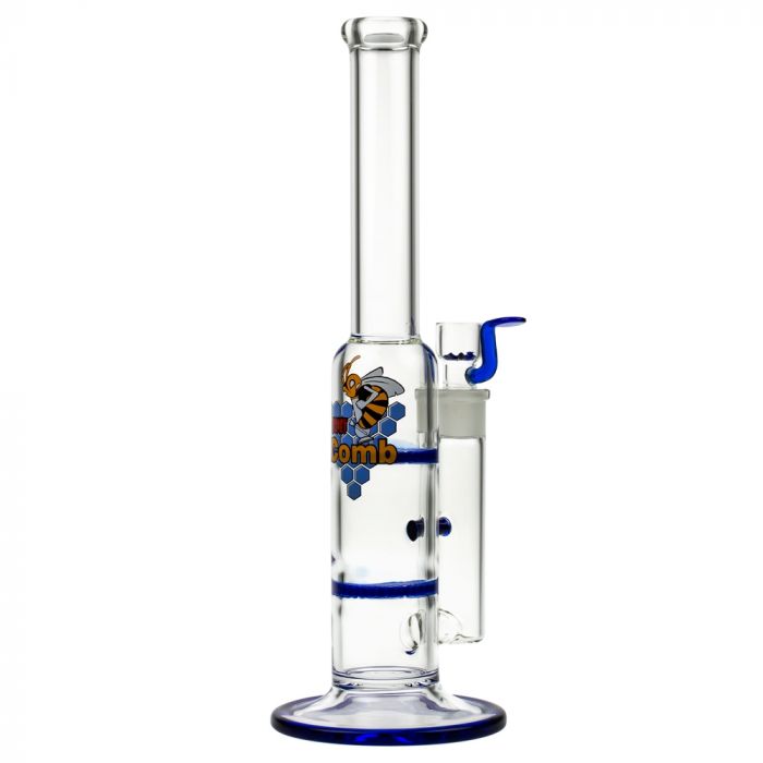 Black Leaf Glass Bong with Double HoneyComb Disc Perc | 32cm - Side View 5