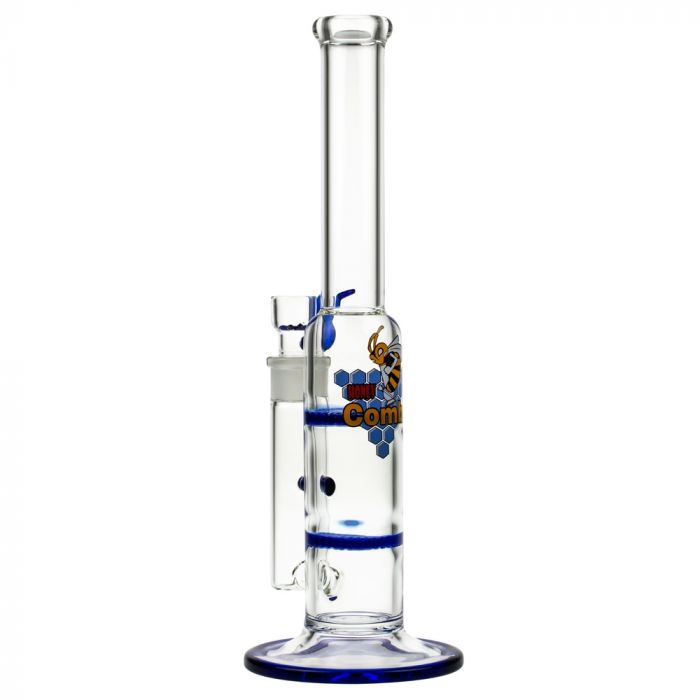 Black Leaf Glass Bong with Double HoneyComb Disc Perc | 32cm - Side View 4