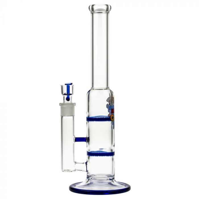 Black Leaf Glass Bong with Double HoneyComb Disc Perc | 32cm - Side View 3