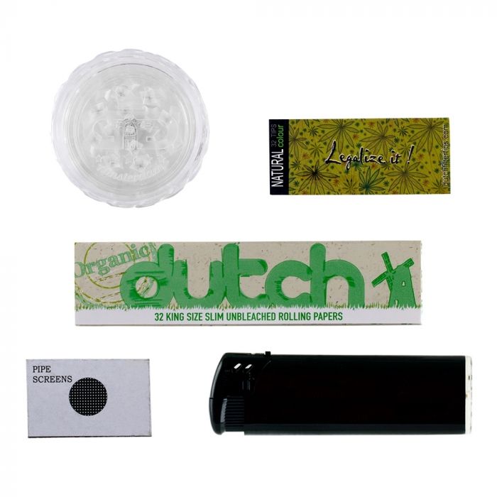 Amsterdam Greenline Double Bubble Base Glass Bong Gift Set | 5.5 Inch - Accessories 