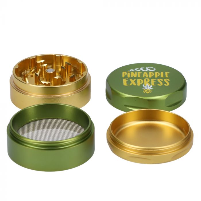 Famous Brandz Puff Puff Pass Strain Grinder | Pineapple Express | disassembled