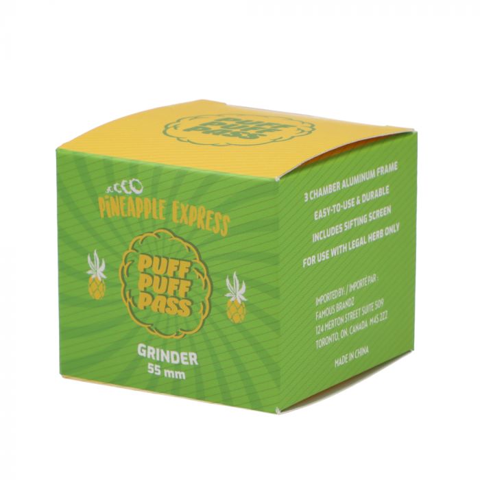 Famous Brandz Puff Puff Pass Strain Grinder | Pineapple Express | box