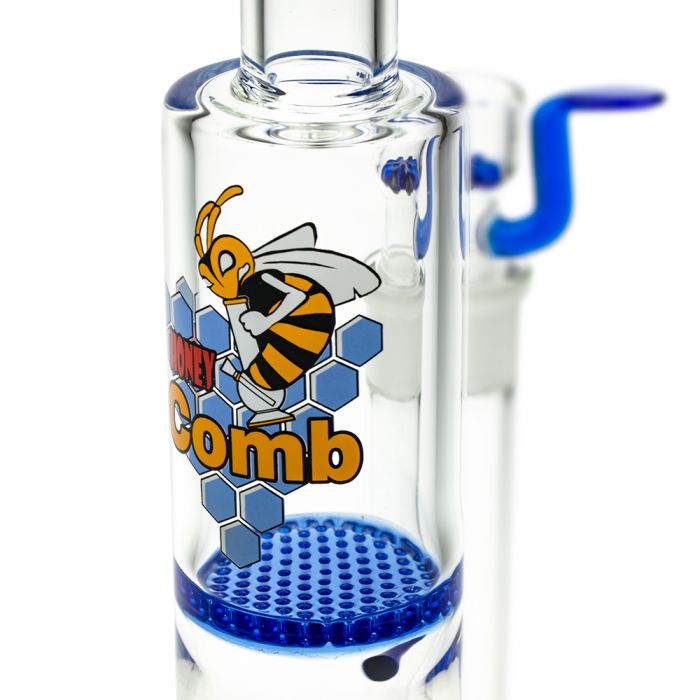 Black Leaf - Glass Bong with Double HoneyComb Disc Perc - 36cm - Honey Comb Decal 