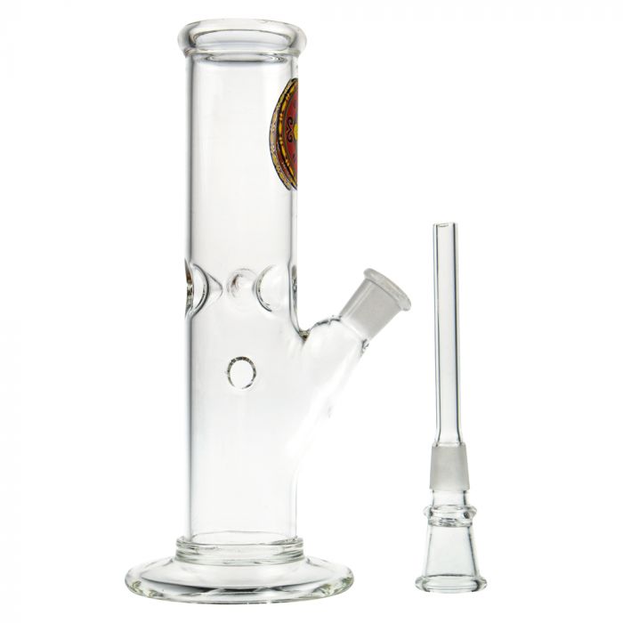 Glass Straight Mini Mandala Ice Bong | 14.5 mm - Downstem with Attached Herb Bowl