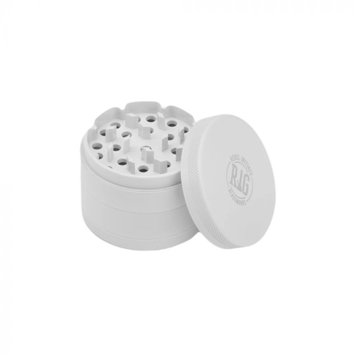 Rebel Initiate Glassworks Ceramic-Coated Grinder | Lid removed
