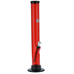 Acrylic Straight Tube Bong with Carb Hole | Red - Side View 1