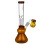 Black Leaf Glass Beaker Base Ice Bong with Precooler - Amber - Side view 5