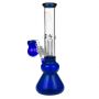 Black Leaf Glass Beaker Base Ice Bong with Precooler - Blue - Side view 3