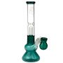Black Leaf Glass Beaker Base Ice Bong with Precooler - Emerald Green - Side View 1