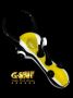 G-Spot Glass Spoon Pipe - Yellow and White Glass with Black Spikes and Marbles