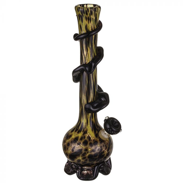 Noble Glass 14 Inch Tall Black Glass Bong with Yellow Pattern Black ...